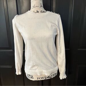 J.CREW RHINESTONE ruffle sweater with shoulder button ivory S(a2